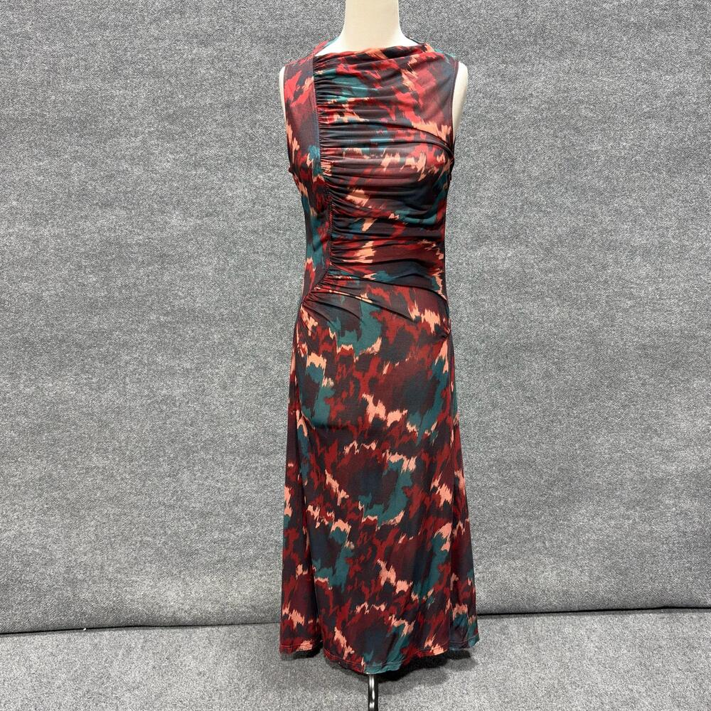 Ulla Johnson Dress Womens S Multicolor Geometric Ruched Sleeveless Maxi Lyocell